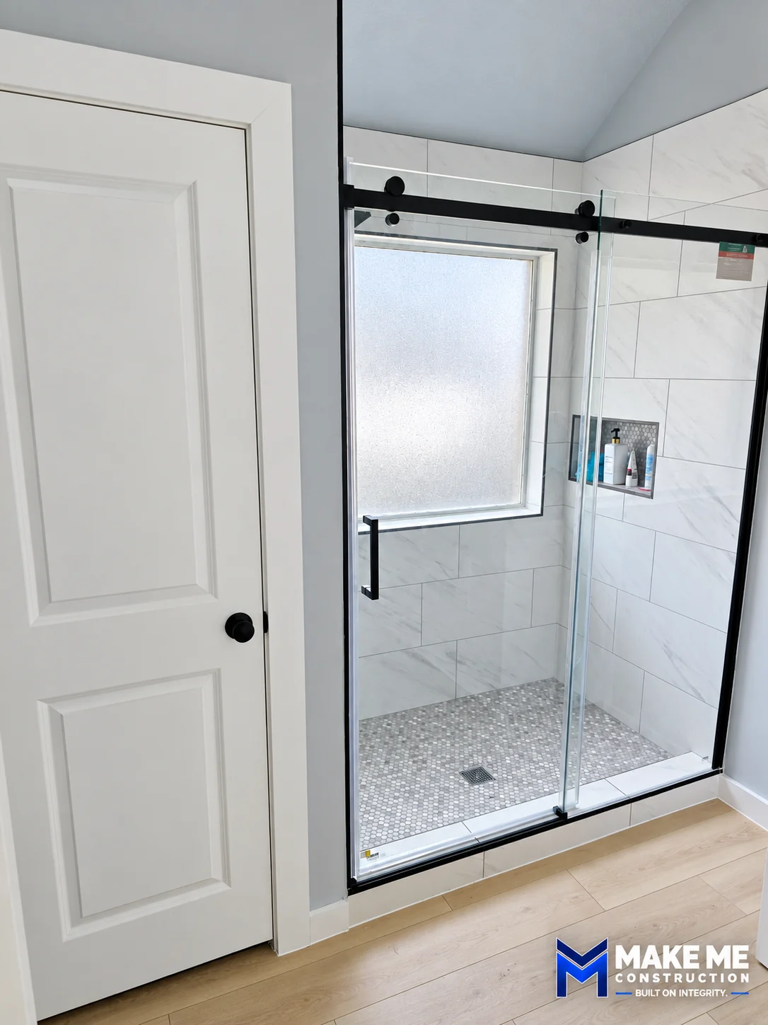 Glass Shower with Black Hardware